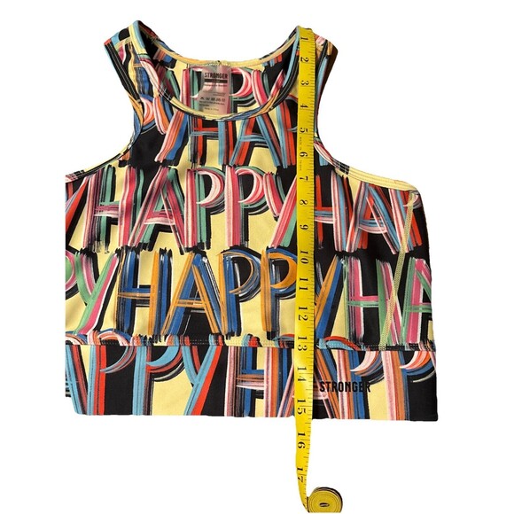Stronger Label High Neck Sports Bra Sz L Colorful “Happy” Graphic Racerback - Picture 5 of 6